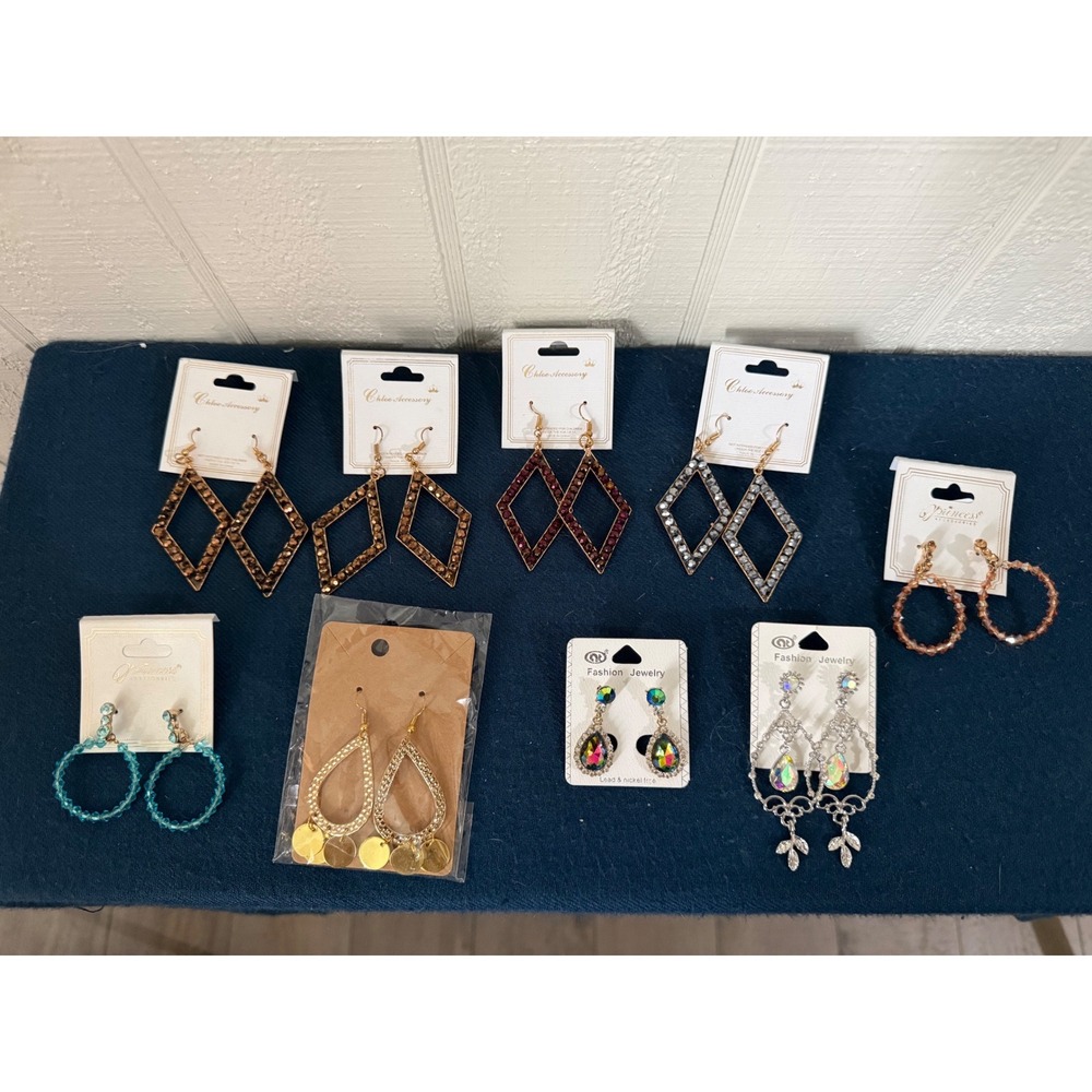 Bundle 4-9 Pair Fashion Earring Lot Chloe Princess Geometric Diamond Hoops